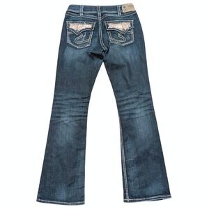 Silver Jeans Womens 30 x 33 Long Tall Suki Mid Boot Leg Sequined Pockets Bootcut